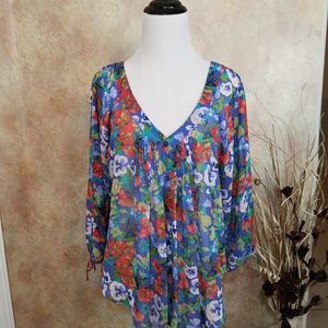 3 for $15 Lauren Conrad Blue Floral Sheer Blouse